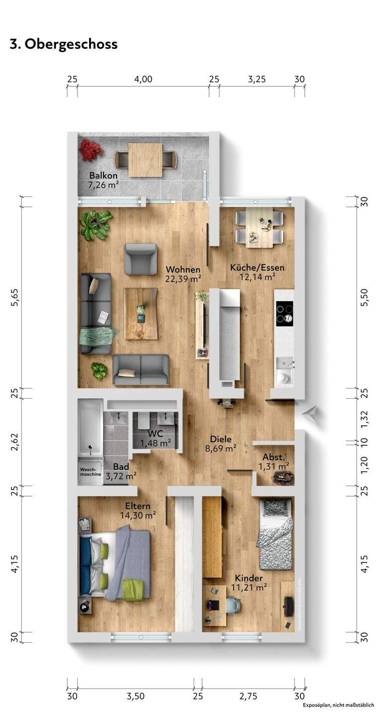 Hochwertig sanierte 3 Zimmer Wohnung mit Balkon und TG-Stellplatz in Pforzheim – Pforzheim – Vorschaubild 2
