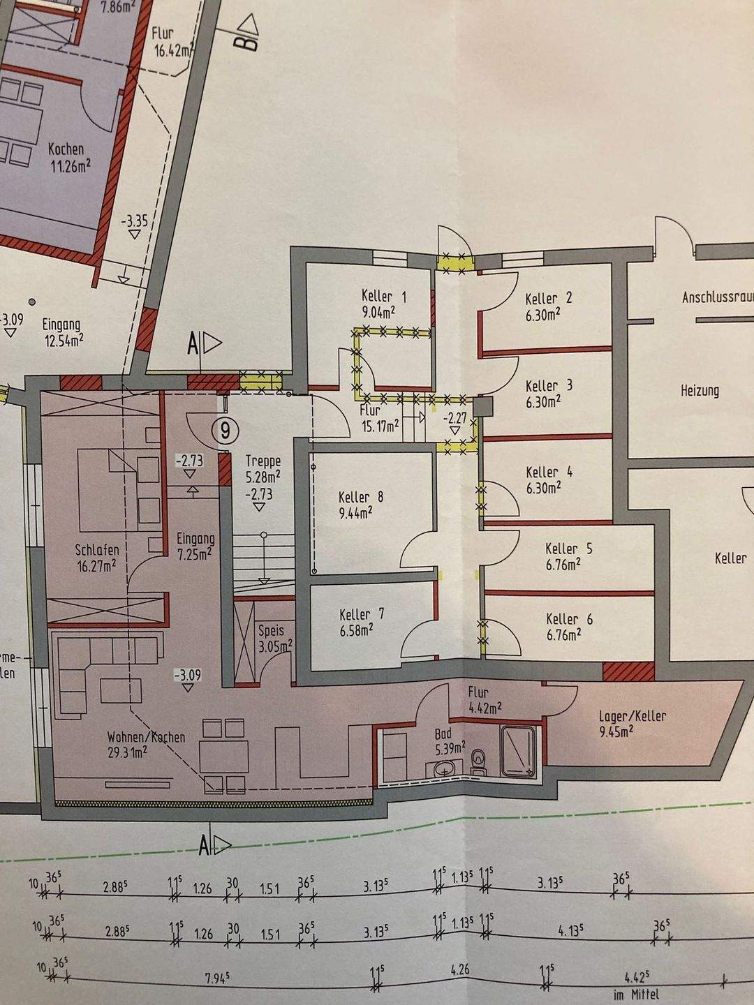 Neu zu erstellende Wohnung (9) und Pkw-Stellplatz und Kellerraum