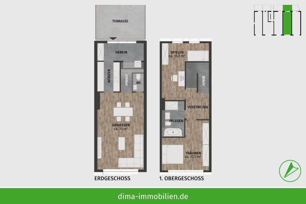 ERSTBEZUG! Maisonette mit großer Terrasse, sep. Zugang, Smart-Home, Gäste-WC, TG, Rollläden u.v.m. – Leipzig – Vorschaubild 2