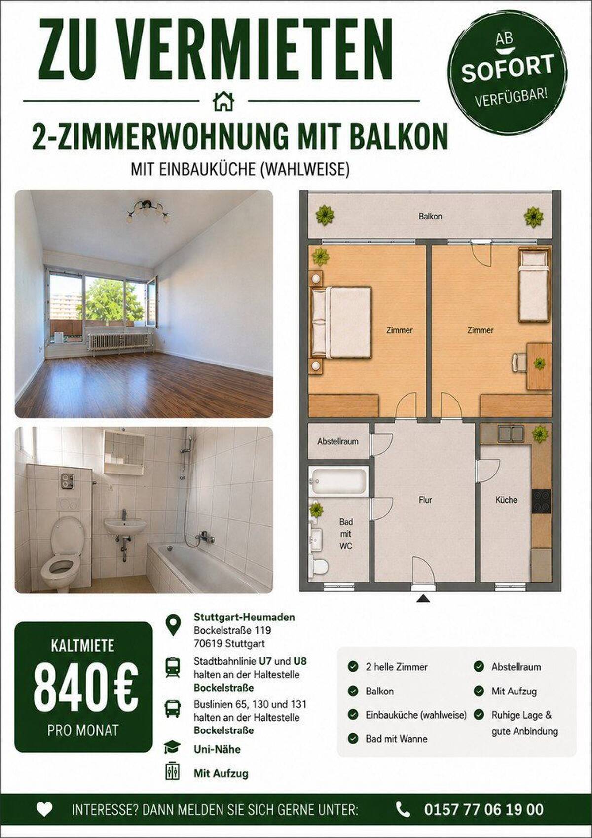 2 Zi Wohnung Heumaden – 70619 Stuttgart – Bild 1 von 9