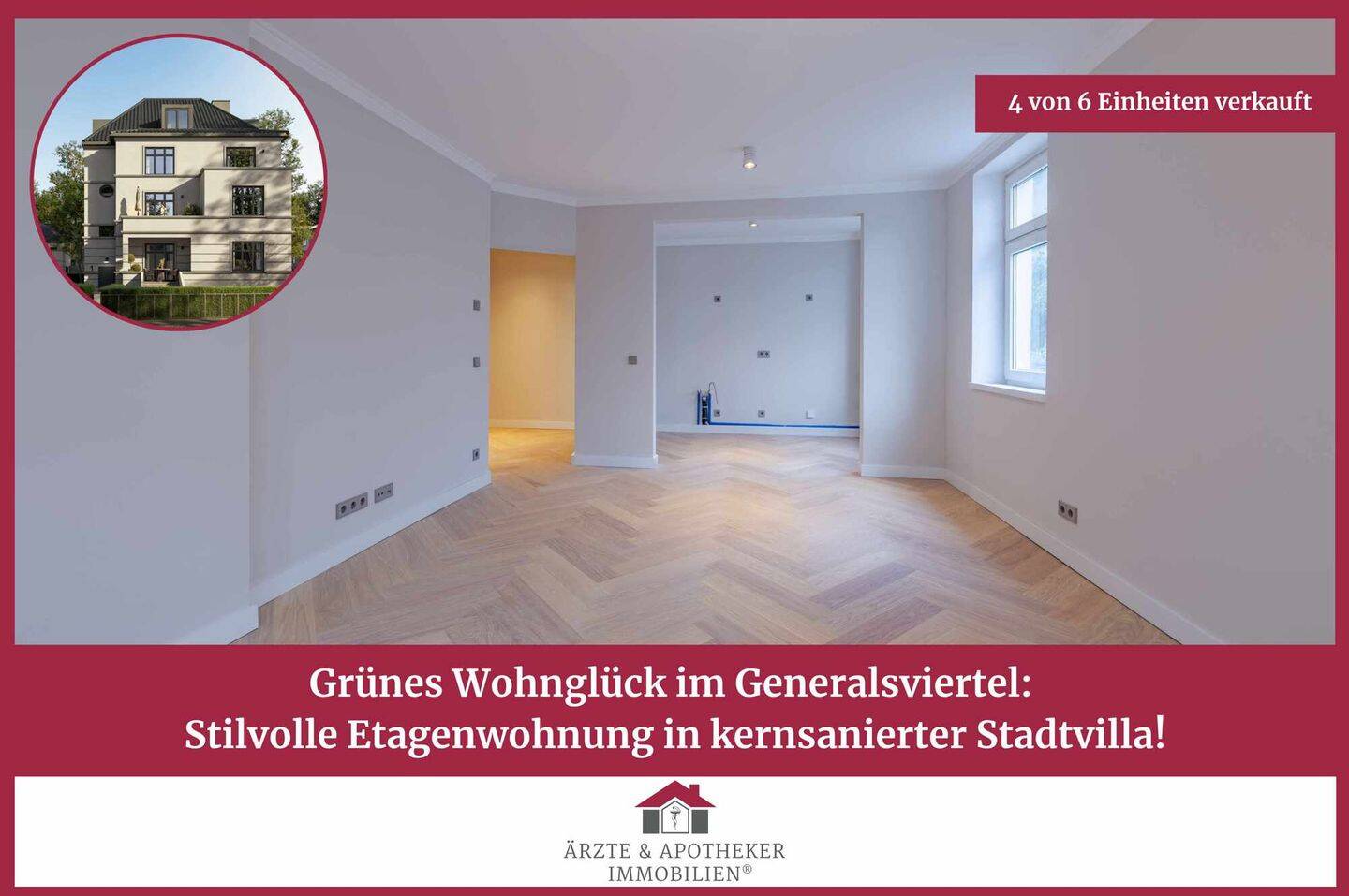 Grünes Wohnglück im Generalsviertel: Stilvolle Etagenwohnung in kernsanierter Stadtvilla!