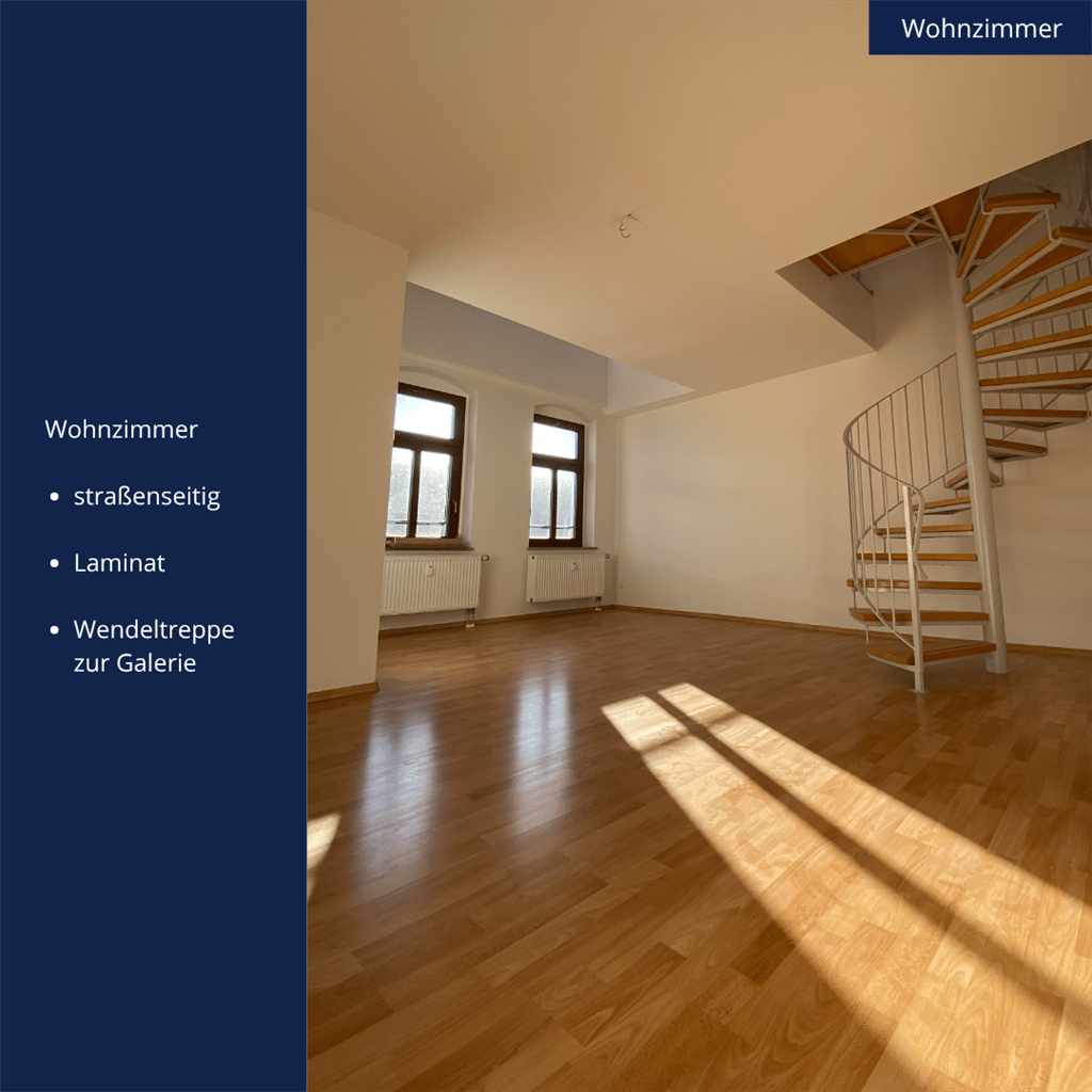 Wunderschöne 97,00 m² Maisonette-Wohnung im Dachgeschoss mit Balkon – Chemnitz – Vorschaubild 5