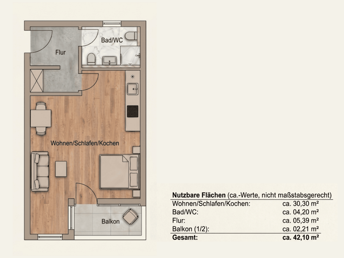 Apartement für Studenten/Pendler, zentrale Lage + TG-Stellplatz! – Nürnberg – Vorschaubild 9