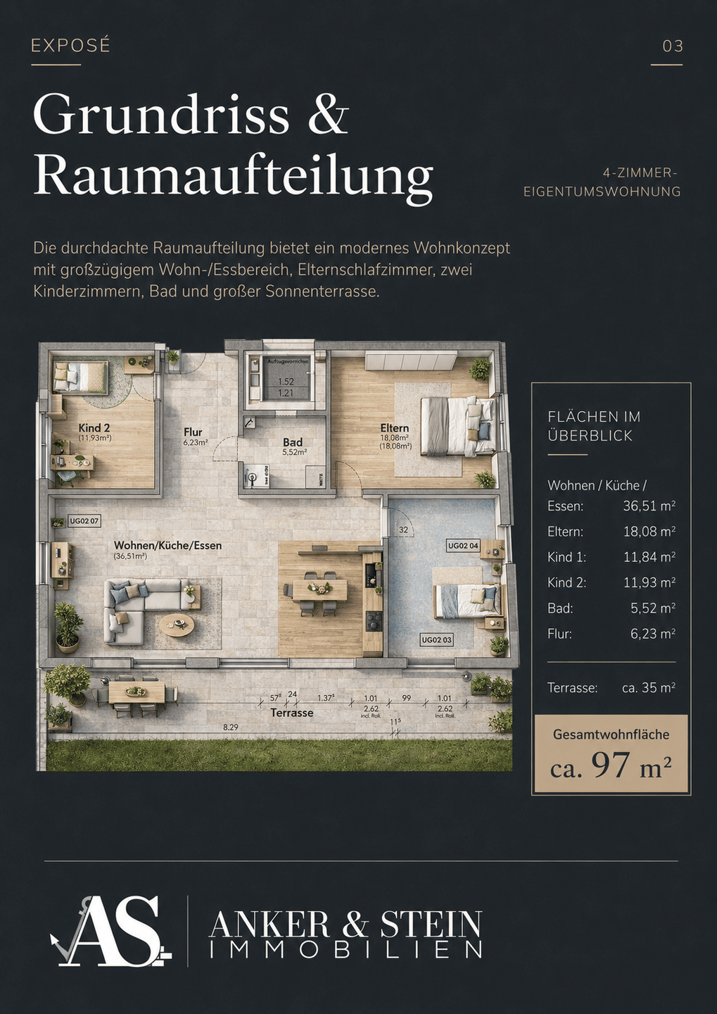 Moderne Eigentumswohnung mit 35 m² Sonnenterrasse und Panoramablick über Siegen – Siegen – Vorschaubild 2