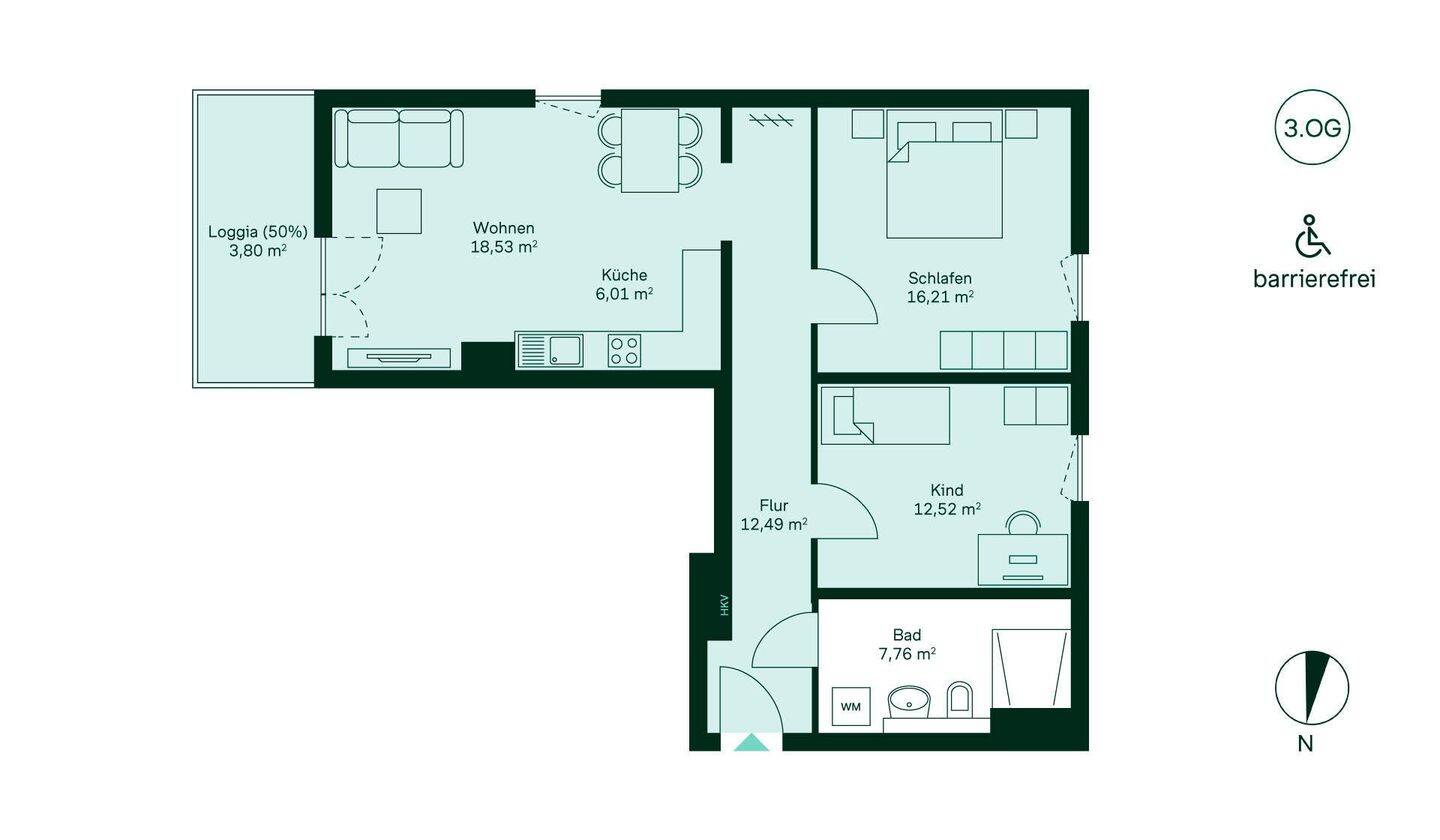 3-Zi.-Wohnung - 3. OG, barrierefrei mit Loggia – Düsseldorf – Vorschaubild 7