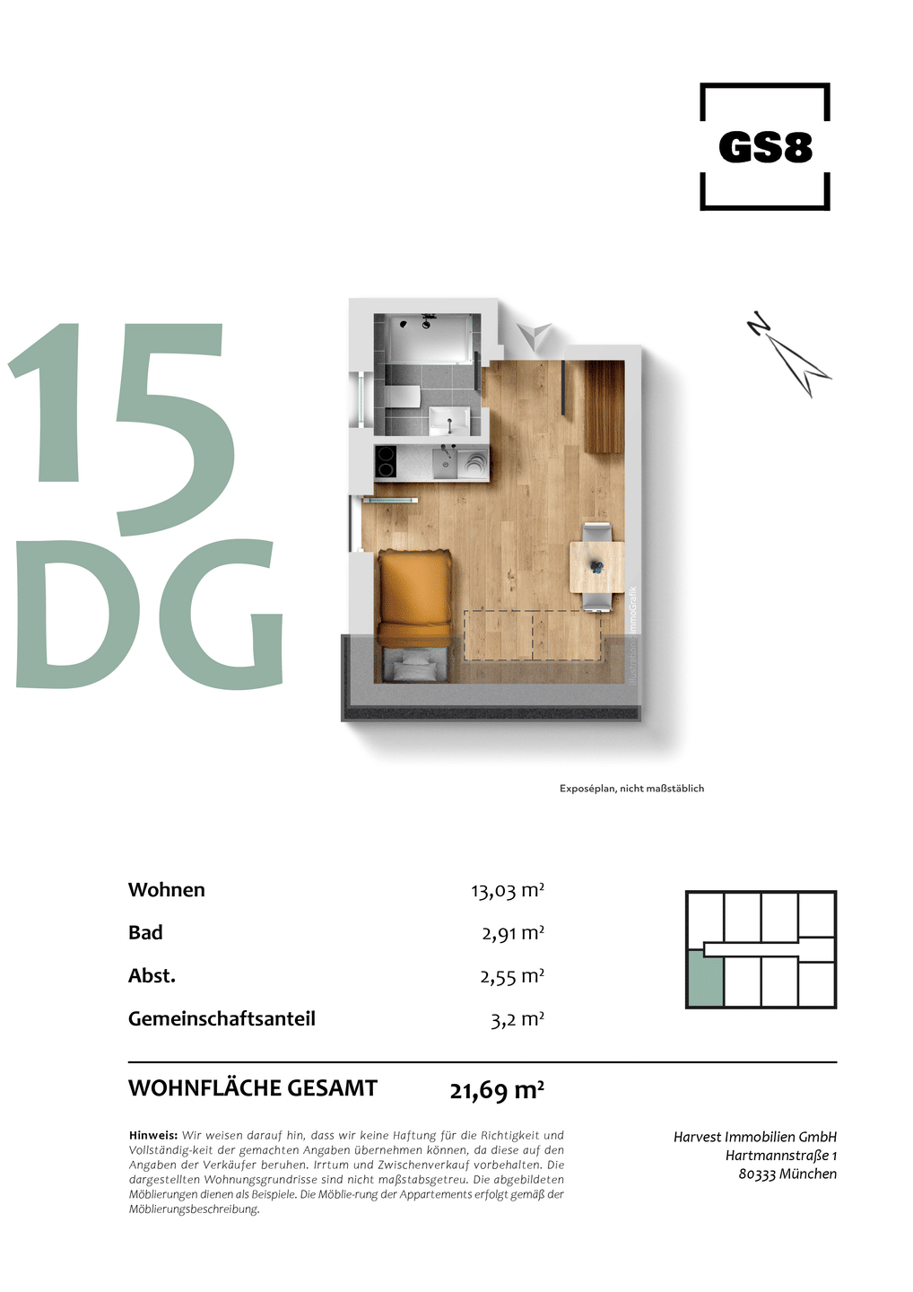 Attraktives Neubau-Studentenappartement im Dachgeschoss ++ ideal zur Kapitalanlage ++ – München – Vorschaubild 3