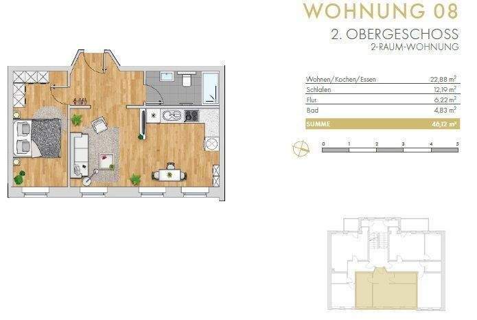 Offener Wohntraum im Erstbezug - helle 2-Raum-Wohnung - Fußbodenheizung, Parkett, CAT-7 Netzwerk, Einbauküche – Chemnitz – Vorschaubild 2