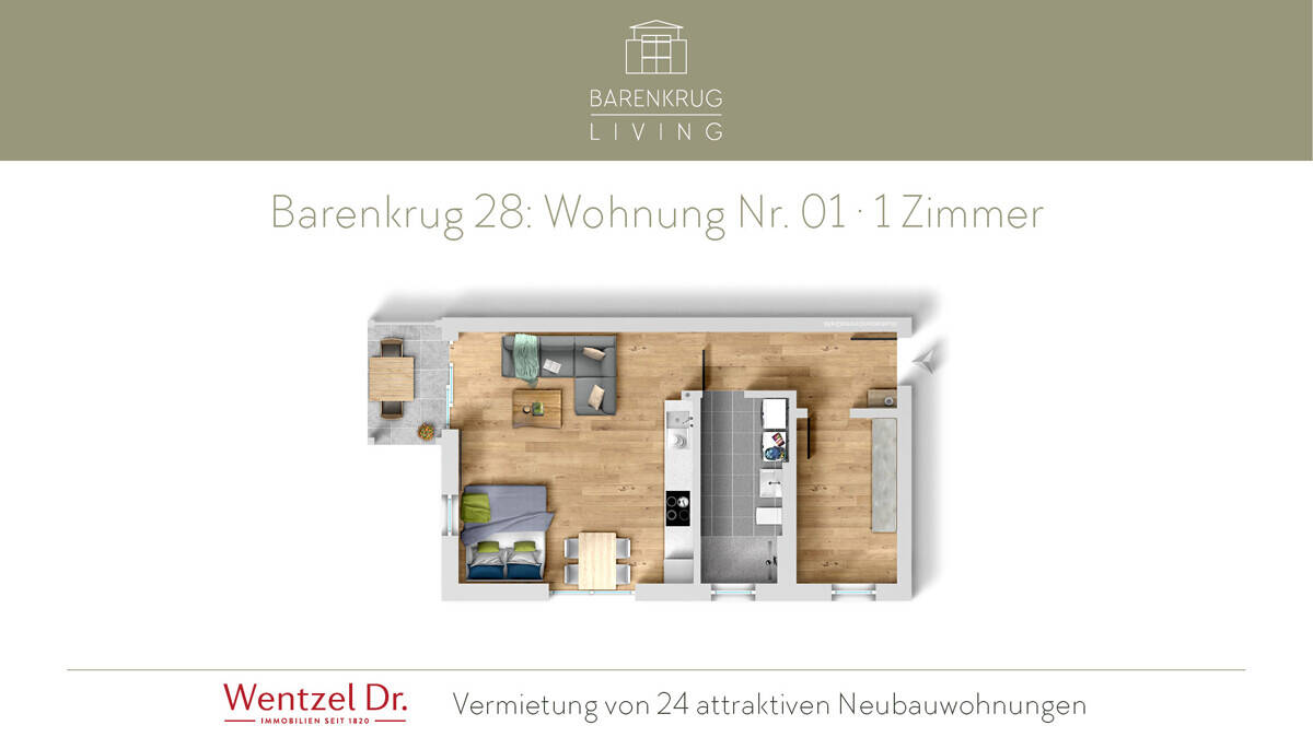Moderne 1-Zimmer-Wohnung mit Terrasse - Farmsen-Berne - Wentzel Dr. – 22159 Hamburg – Bild 1 von 9