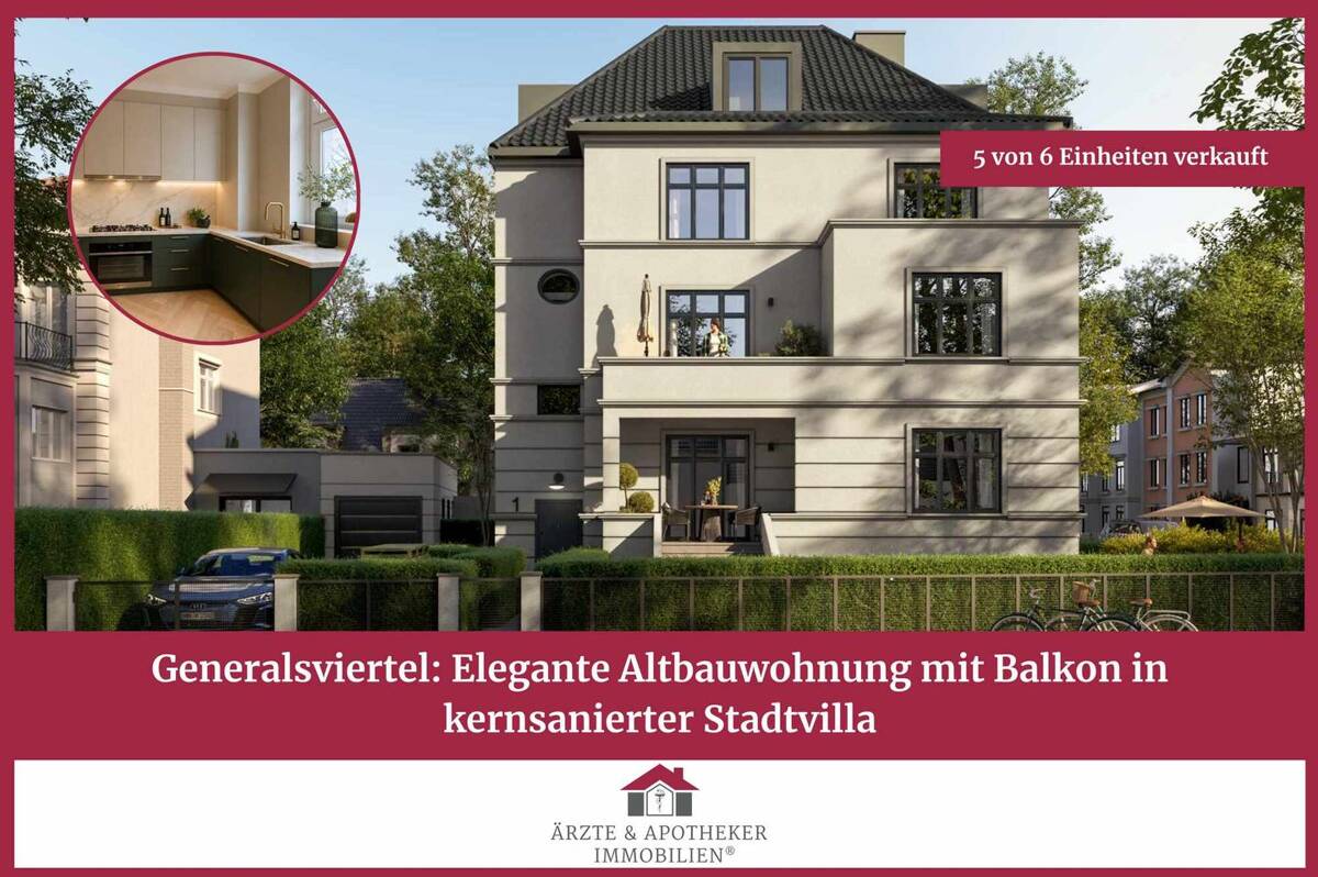 Generalsviertel: Elegante Altbauwohnung mit Balkon in kernsanierter Stadtvilla – 20253 Hamburg – Bild 1 von 9