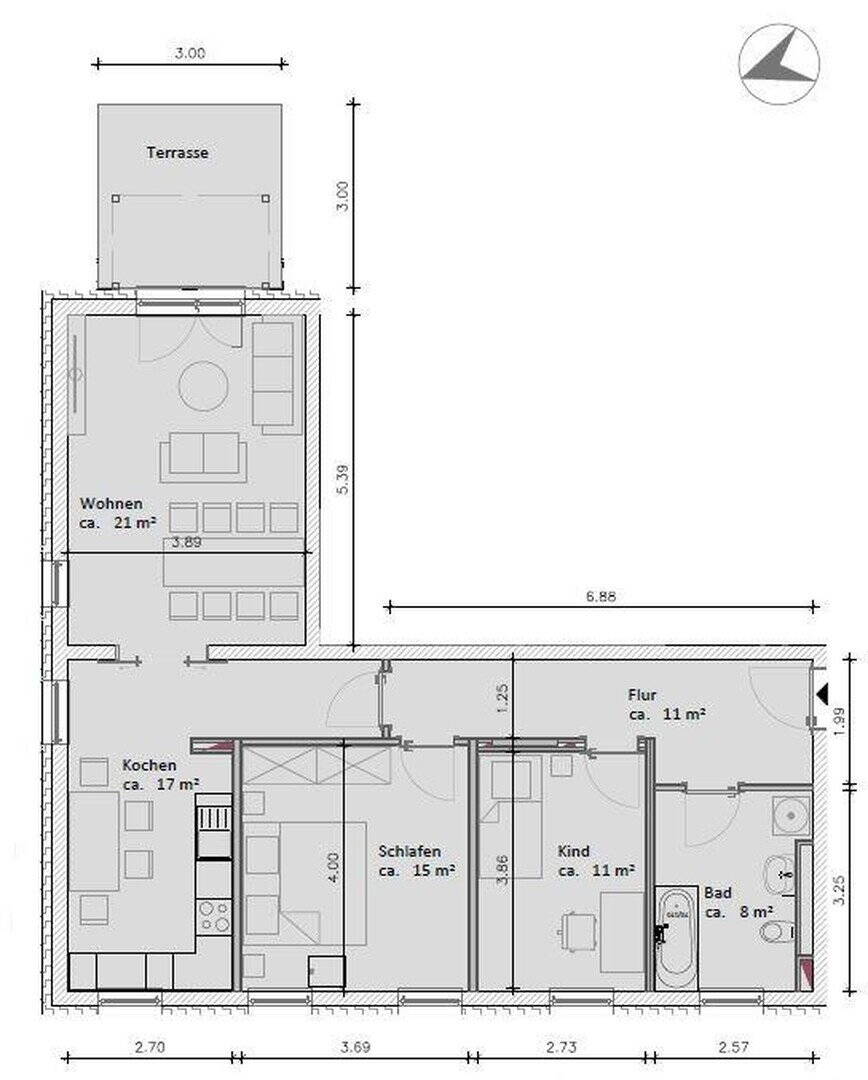 3 Zi.Whg. mit EBK und Terrasse – Berlin – Vorschaubild 3