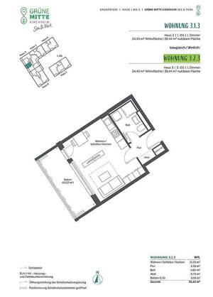 Kompaktes 1-Zi-Apartment mit Duschbad u. Süd-West-Balkon – 85551 Kirchheim bei München – Vorschaubild 4